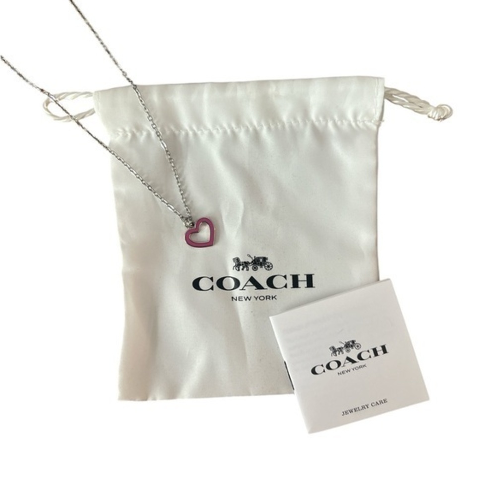Coach Silver Necklace with Pink Heart Pendant